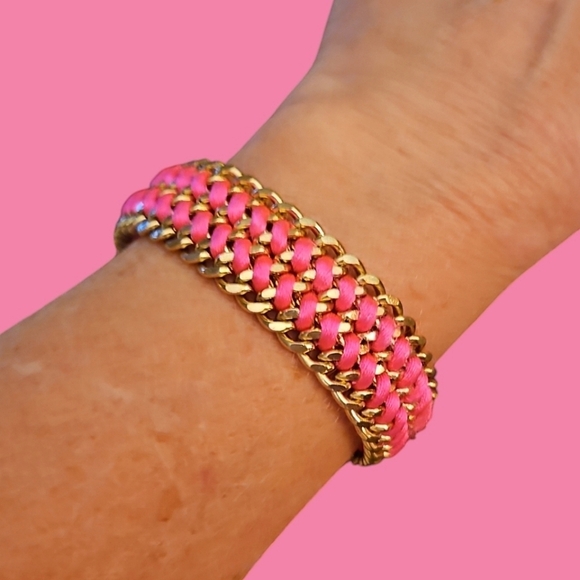 Hot Pink Barbie Cord Braided Chain Bracelet - Picture 1 of 7